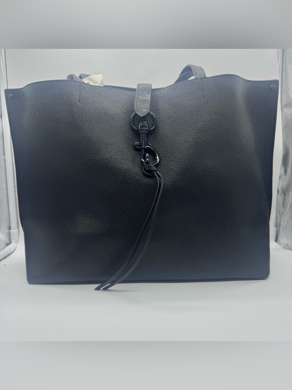 Rebecca Minkoff Black Pebbled Leather Tote with Hook Detail